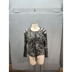 Cold Shoulder Black & White Paisley Long Sleeve Top By BCX - Size M